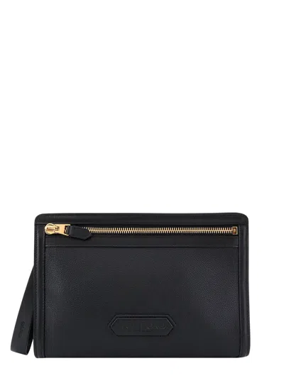 Shop Tom Ford Leather Clutch With Frontal Logo Patch