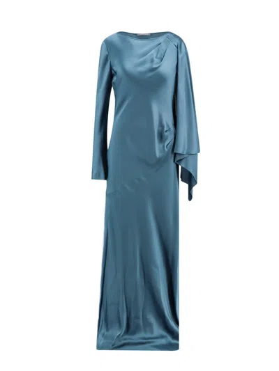 Shop Alberta Ferretti Satin Dress With Kimono Sleeve