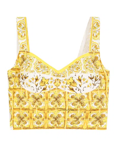 Shop Dolce & Gabbana Cotton Blend Top With Majolica Print