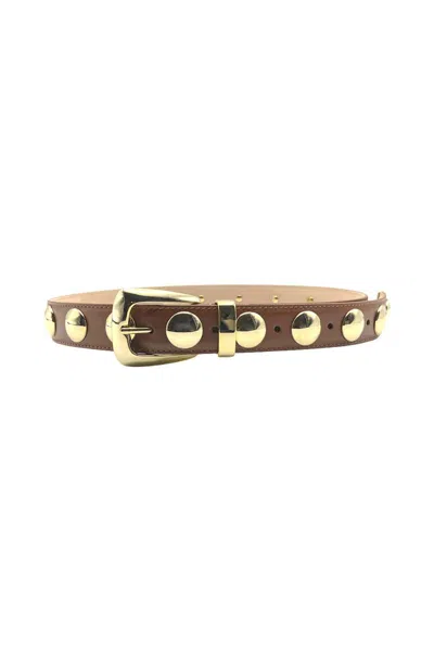 Shop Khaite Benny Belt With Gold Studs Accessories In Brown