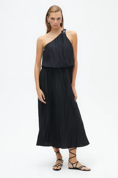 Nocturne Women's One Sleeve Dress With Accessory Detail-black In Black