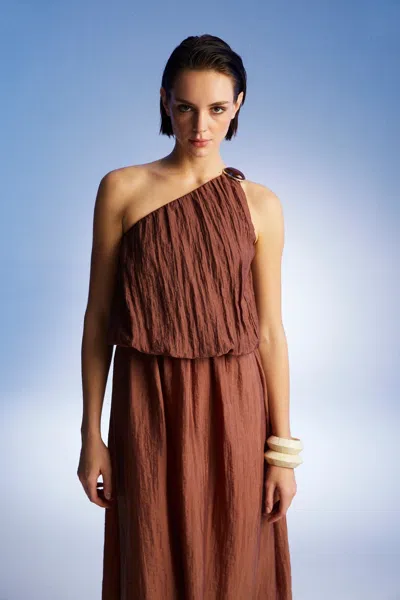 Nocturne Women's One Shoulder Dress With Accessory Detail-brown In Brown