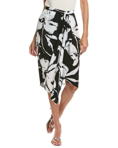 Michael Kors Brushstroke Floral Draped Panel Silk Crepe De Chine Skirt In Black