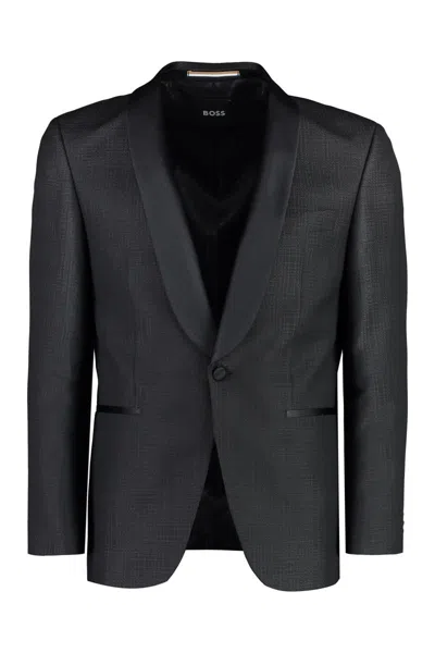 Shop Hugo Boss Boss Single-breasted Virgin Wool Jacket In Black