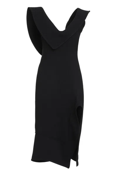 Bottega Veneta Structured Side-slit Double Melange Midi Dress In Black