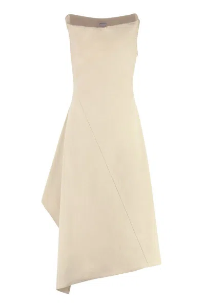 Shop Bottega Veneta Cotton Midi-dress In Beige