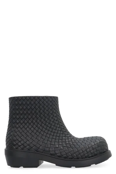 Bottega Veneta Biodegradable Woven Block Heel Ankle Boots In Black