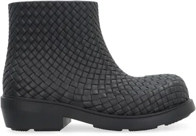 Bottega Veneta Biodegradable Woven Block Heel Ankle Boots In Black