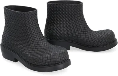 Bottega Veneta Biodegradable Woven Block Heel Ankle Boots In Black