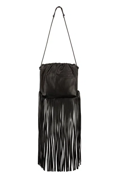 Shop Bottega Veneta Fringed Leather Shoulder Bag In Black