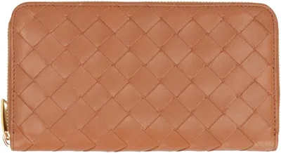 Shop Bottega Veneta Intrecciato Zip-around Wallet In Brown