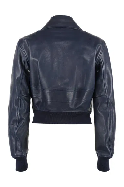 Shop Bottega Veneta Leather Jacket In Blue