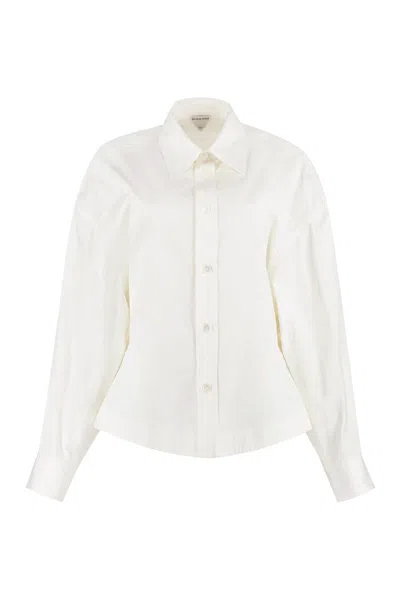 Shop Bottega Veneta Long Sleeve Cotton Shirt In Beige