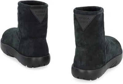 Shop Bottega Veneta Snap Suede Ankle Boots In Black