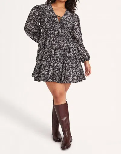 Merlette Lasse Print Mini Dress In Black Stamped Floral Print In Black