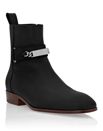 Philipp Plein Nabuk Boots Low Flat In Black