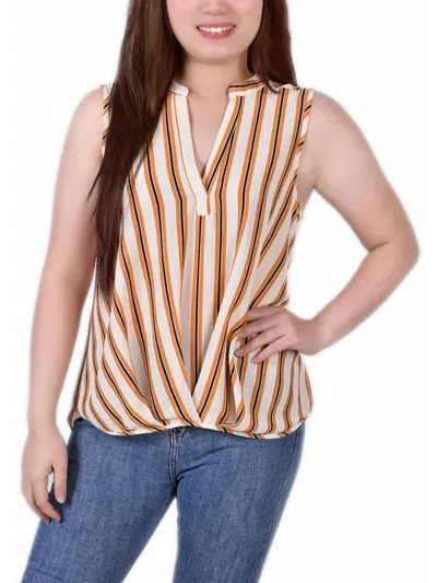 Ny Collection Petite Size Sleeveless Y-neck Pleated Hem Blouse In Multi