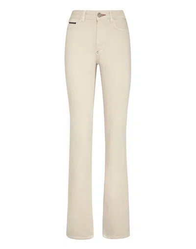 Philipp Plein Denim Trousers Flare Fit Iconic Plein In Multi