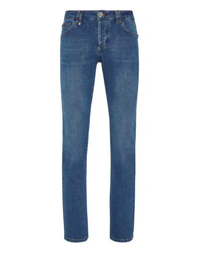 Philipp Plein Denim Trousers Straight Cut Supreme Iconic Plein Basic In Multi