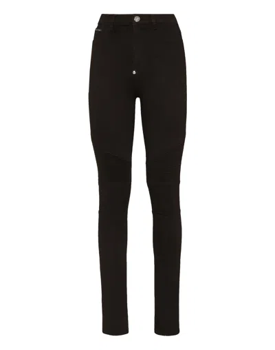 Philipp Plein Denim High Waist Biker In Multi