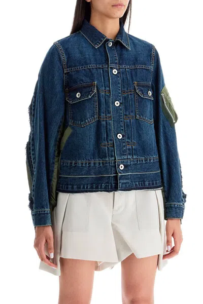 Shop Sacai Denim And Nylon Jacket For Men In Blue