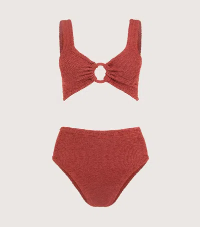 Shop Hunza G Nadine Bikini With Tonal Hoops In Metallic Rosewood