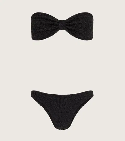 Hunza G Jean Textured Nylon Bikini In Black/gold