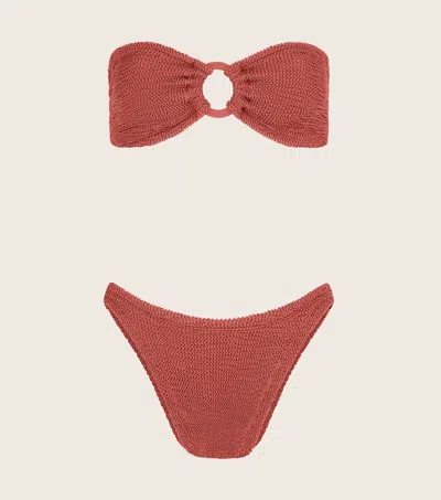 Hunza G Gloria Bikini With Tonal Hoops In Metallic Rosewood