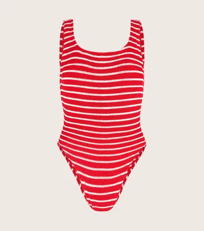Hunza G Candy-stripe Crinkled Swimsuit In Red/white