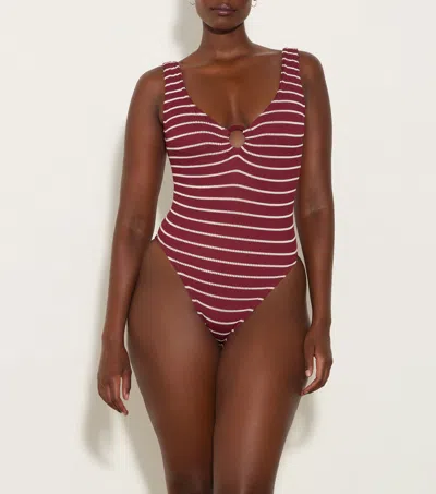 Hunza G Celine Swim With Tonal Hoops | Wine/white |  In Wine/white