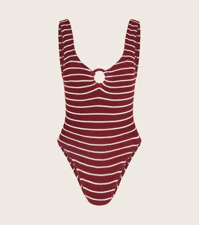 Hunza G Celine Swim With Tonal Hoops | Wine/white |  In Wine/white