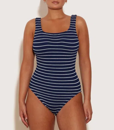 Hunza G Square Neck Crinkle One Piece Swimsuit In Navy/white