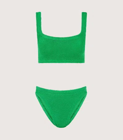 Hunza G Xandra Bikini Set Square Neckline High-cut Leg In Emerald