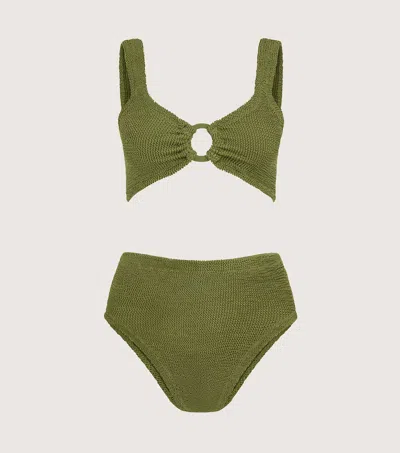 Hunza G Nadine Bikini With Tonal Hoops In Metallic Moss