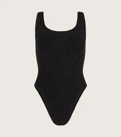 Hunza G Square One-piece Textured Swimsuit In Black/gold