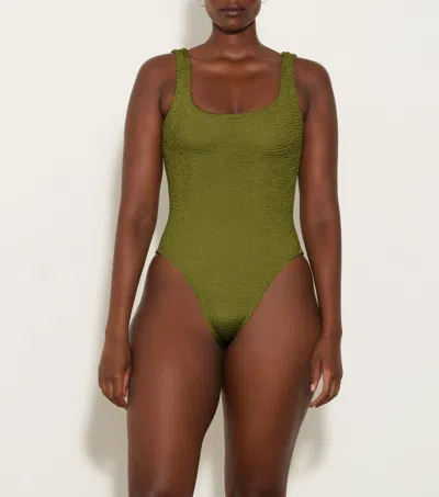 Hunza G Square Beachwear In Metallic Moss