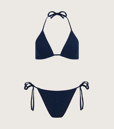 Hunza G Gina Lurex Bikini In Navy/silver