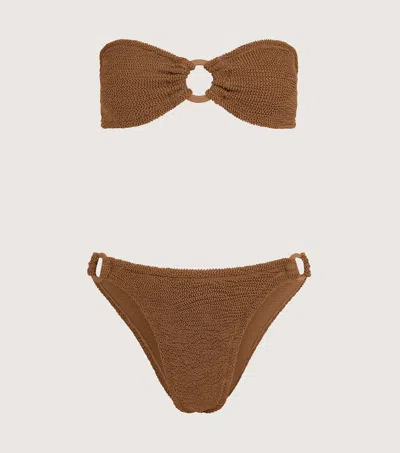 Hunza G Gloria Bikini With Tonal Hoops In Metallic Cocoa