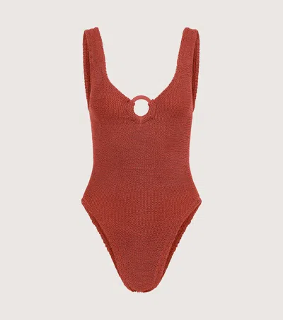 Hunza G Celine Ring-detail Swimsuit In Metallic Rosewood
