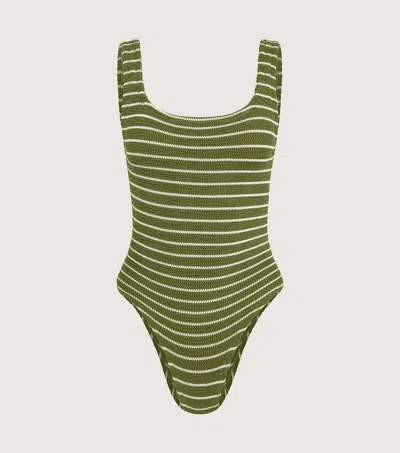 Shop Hunza G Square Neck Swim In Metallic Moss/white