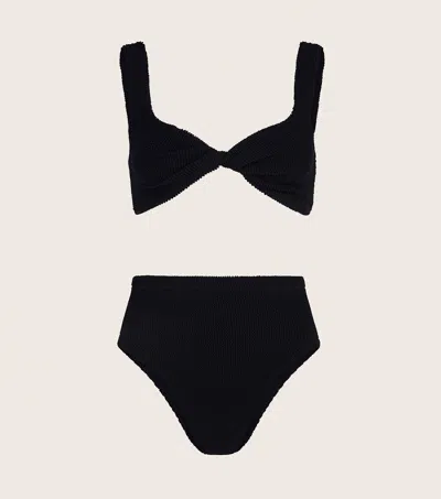 Hunza G 'juneo' Textured Fabric Bikini Set In Black