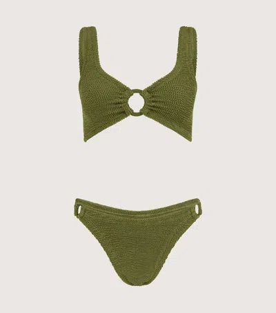 Hunza G Nadine Bikini With Tonal Hoops In Metallic Moss