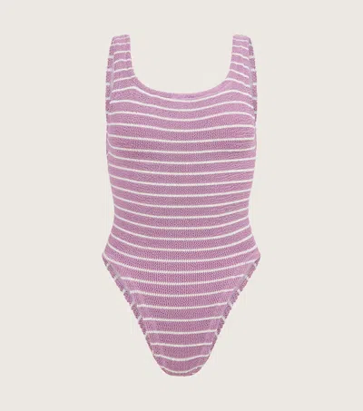 Hunza G X Helena Christensen Square Neck | One Size Swimwear |  In Lavender/white