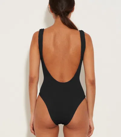 Hunza G High-cut Leg Square Neckline Textured Fabric In Black