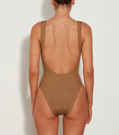Hunza G Domino Swim One-piece Swimsuit In Metallic Cocoa