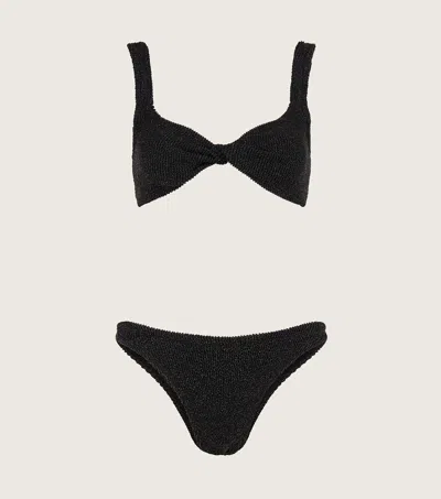 Hunza G Juno Bikini Set High-waisted Bottom Textured Fabric In Black/gold