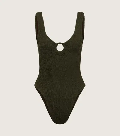 Hunza G Celine Ring-detail Swimsuit In Metallic Khaki