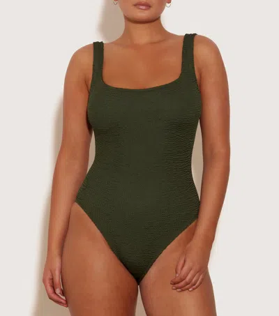 Hunza G Square-neck Swimsuit In Metallic Khaki