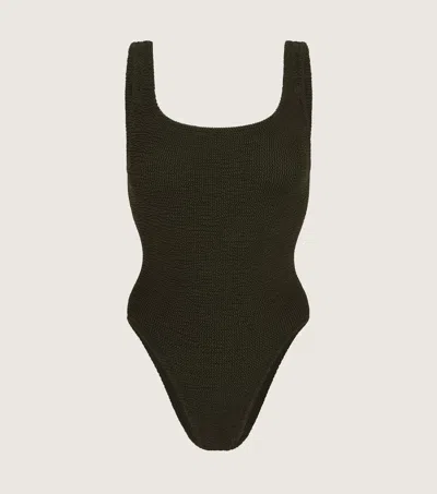 Hunza G Square-neck Swimsuit In Metallic Khaki