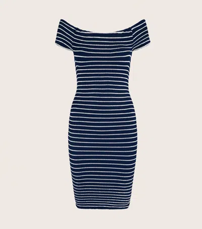 Hunza G Grace Off-shoulder Striped Minidress In Navy/white